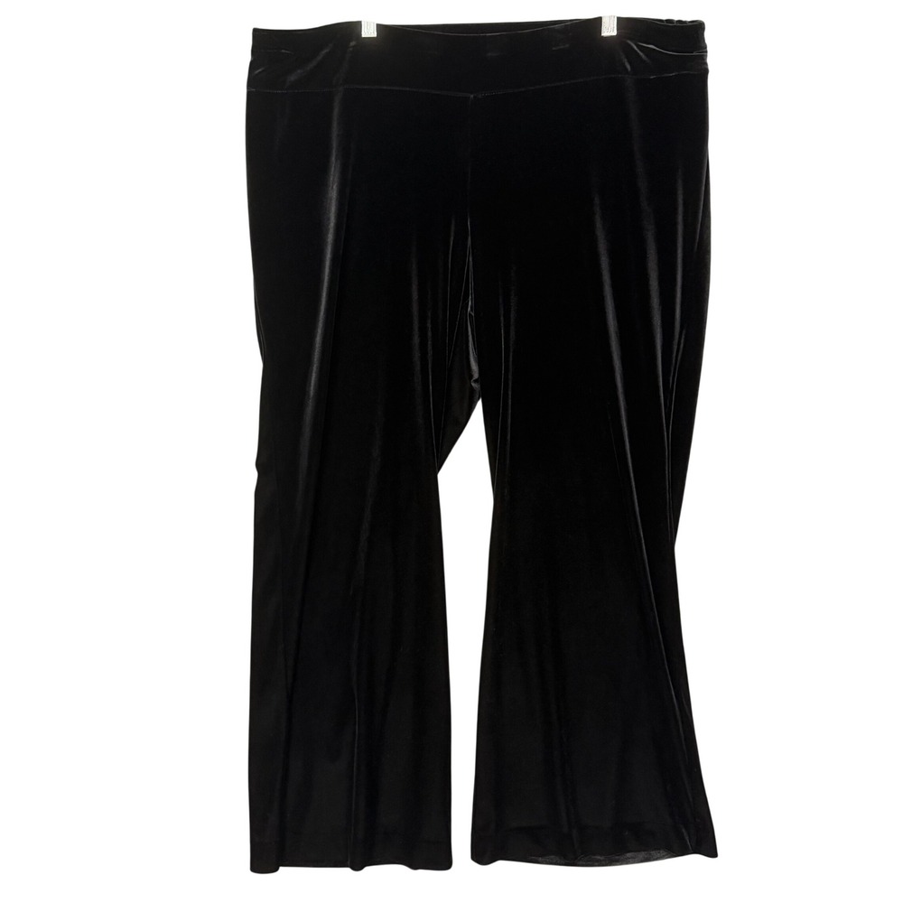 Lane Bryant Velvet Flare Pants Women 18/20 Black Stretch Pull On Comfort Holiday